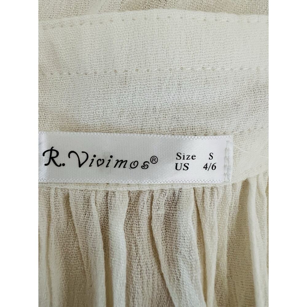 R. Vivimos Dress Womens Small Cream Flowy Boho Sheer Dot Hem - Picture 8 of 9